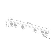 Plafondspot carbon, zwart, lengte 117 cm, aluminium, 6-lamps.