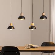 Seco hanglamp, lengte 90 cm, zwart, metaal/hout, 4-lamps.