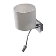 Wandlamp Bilo, wit/chroom, textiel, 2-lamps, leeslampje