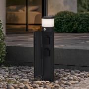 Lucande Corban sokkellamp, grijs, sensor, stopcontacten, IP44