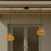 Lucande buiten hanglamp Taniola, 2-lamps, beige, rotan, IP44