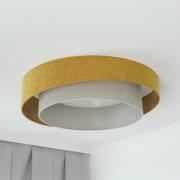 LED plafondlamp Luneta S, chenille, mosterdgeel/grijs, 3-staps