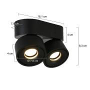 LED plafondspot Fez, zwart, 2-lamps, metaal, zwenkbaar