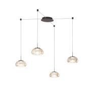 LED hanglamp Brena, 4-lamps, cognac, glas, CCT, dimbaar