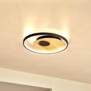 LED plafondlamp Marit, Ø 40 cm, zandzwart, metaal/hout