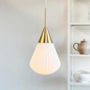 Dyberg Larsen hanglamp Ballon, Ø 21 cm wit/messingkleurig