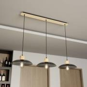 Hanglamp Kobe, 3-lamps, staal, hout, zwart