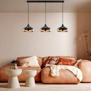 Hanglamp Yildo, lengte 146 cm, zwart/koper, 3-lamps