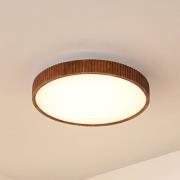 Lindby LED plafondlamp Velua, wit/donker hout, CCT, Ø 50 cm