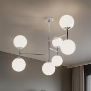 Plafondlamp Korek, chroom/wit, glas, 75 cm, 7-lamps, E14