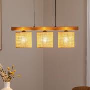 Hanglamp Forest, hout licht/zwart, jute naturel, 3-lamps.