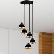 Hanglamp Yildo, 5-lamps, rond, zwart/goud, Ø43 cm