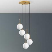 Hanglamp Orbital, wit/goud, 5-lamps, glas, metaal, E14