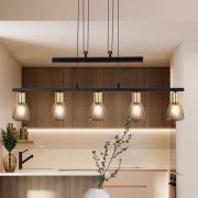 Hanglamp Lindita, 5-lamps, glas, rookgrijs, E14, verstelbaar