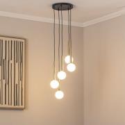 Hanglamp Daisy, 5-lamps, goud/wit/zwart, glas
