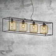 Hanglamp Caydo, matzwart/goud, lengte 110 cm, 4-lamps.