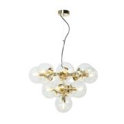 Hanglamp Zumba, glas/metaal, goud/helder, 13-vlammig