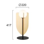 Tafellamp Fedora, hoogte 42 cm, goudkleurig, metaal/glas