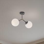 Plafondlamp Damar, zwart, glas, 2-lamps, lengte 44 cm