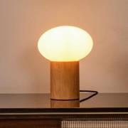 Tafellamp Birtle, hoogte 38 cm, wit/licht hout, hout/glas