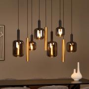 hanglamp Joanet, lengte 130 cm, rook/messing, glas, 9-lamps.