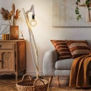 Vloerlamp Nerida, lichtbruin, hout/hennep, hoogte 150 cm