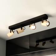 Cayuca plafondspot, zwart/houten decor, 4-lamps