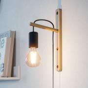 Pockley wandlamp, projectie 16 cm, zwart/hout, hout