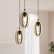 Hanglamp Basildon, houtdetails 3-lamps rondel