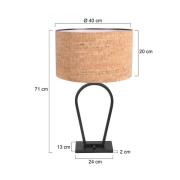 Tafellamp Stang, zwart/bruin, hoogte 71 cm, kurk