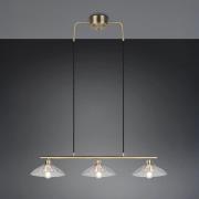 Hanglamp Eluna, helder/oud messing, 100 cm glas/metaal 3-lamps.