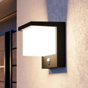 LED-wandlamp op zonne-energie Frigento, zwart, hoogte 15 cm, sensor