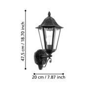Buitenwandlamp Navedo, zwart/zilver, hoogte 47 cm, naar boven gericht
