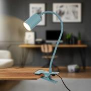 LED klemlamp Fleks, duifblauw, flexibel, metaal