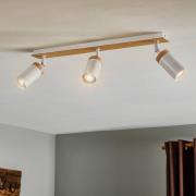 Plafondspot Elba met houten details, 3-lamps, wit