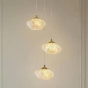 Lindby hanglamp Piatra, Ø 25 cm, 3-lamps, opaal/messing, glas