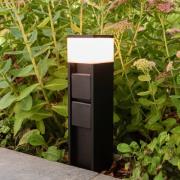 LED sokkellamp MAINS, zwart, 37 cm, IP54, 2 stopcontacten