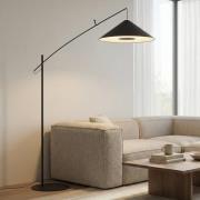 Booglamp Poise, zwart, staal, textiel, uitsteeklengte 260 cm