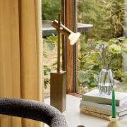 Tafellamp SET, messingkleurig, hoogte 60 cm, ijzer/glas